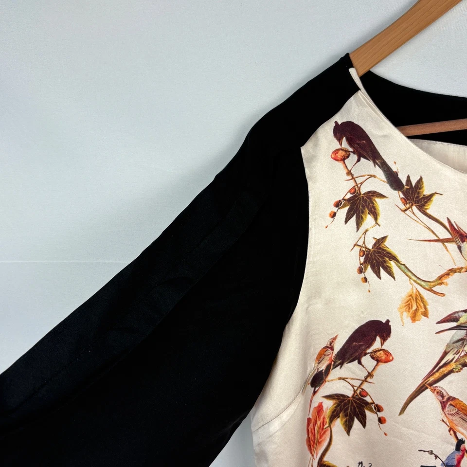 Mini vestido recto de seda manga larga para mujer talla L pájaros calle 12 de Cynthia Vincent Foto 3 de 4