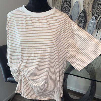 FREEMARKET Striped Twist Front Knit Short Sleeve Crew Neck T-Shirt L