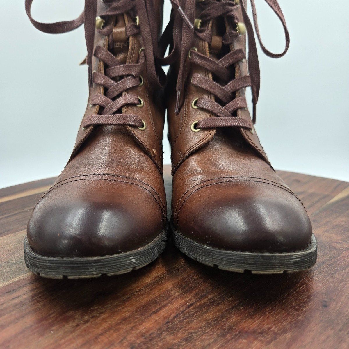 Vintage ALDO Brown Leather Canvas Combat Boots Men’s US 10 EU 43 Made Portugal VTG MENS ALDO SQUARE TOE CASUAL BROWN/COPPER BOOTS SIZE 45  main image 4