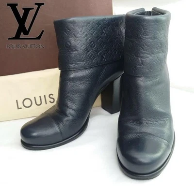 LOUIS VUITTON Bottines Courtes En Cuir Avec Logo 37.5 Pour Femmes - Photo 1/4