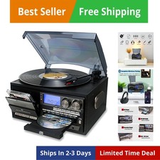 Vinyl Record Player 10 in 1 3 Speed Bluetooth Vintage Turntable CD Cassette P...