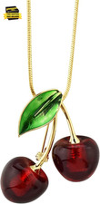 Cherry Pendant Necklace for Women Long Sweater Chain Necklace Wedding Dressy Nec