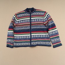 Vintage Tiara Cardigan Sweater Sz XL Fair Isle Nordic Style Ramie Cotton Zip Up