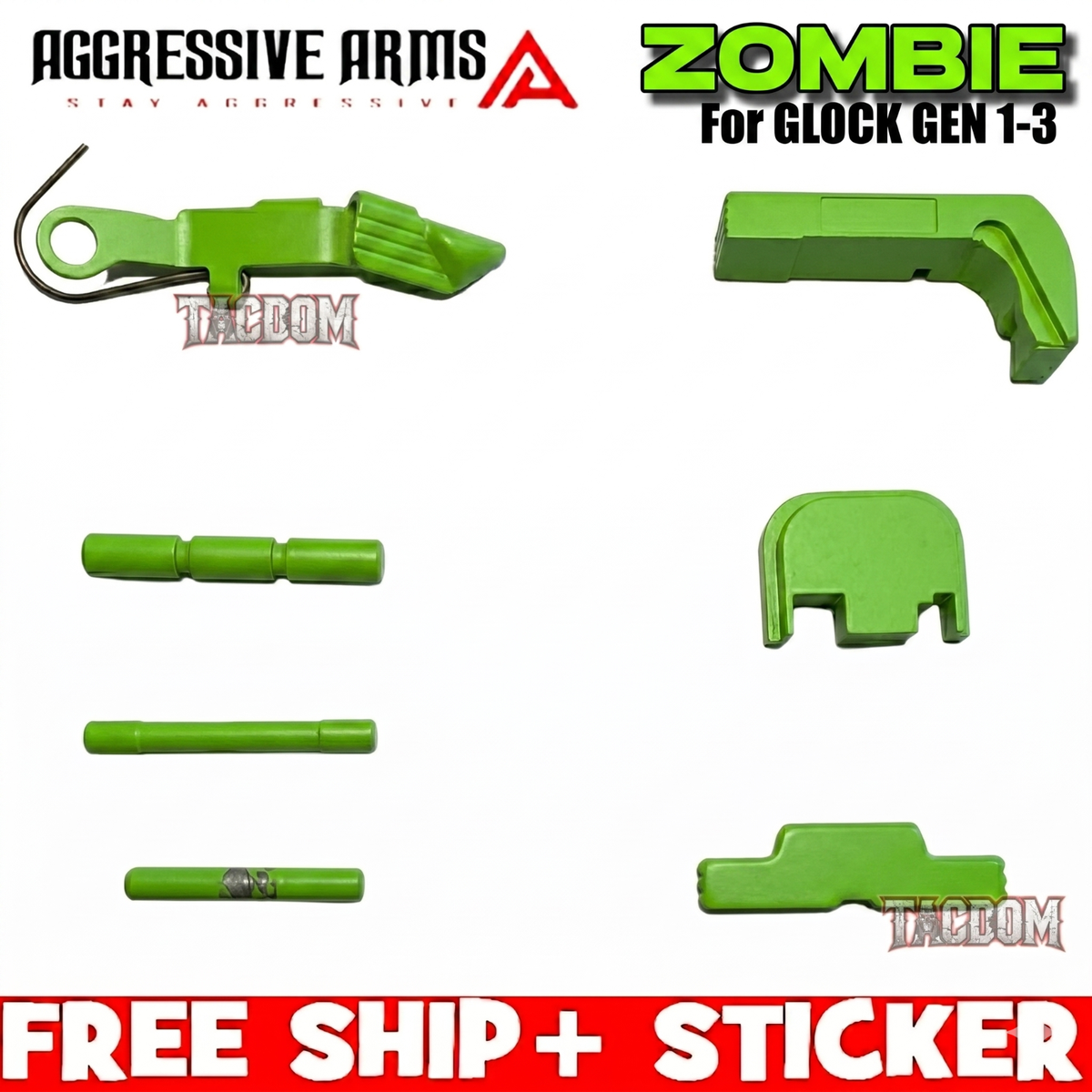 AGGRESSIVE ARMS GREEN SLIDE RELEASE PINS LOCK REAR PLATE MAG CATCH