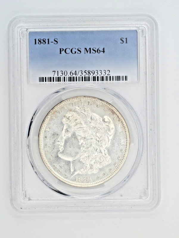 1881-S Morgan Silver Dollar $1 PCGS MS64 Certified UNC Original Toning