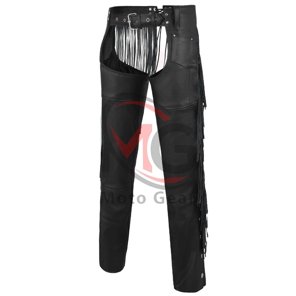Tassel Chap Fransen Chaps Motorradfahren Biker Chap Schwarz Herren - Bild 3 von 4