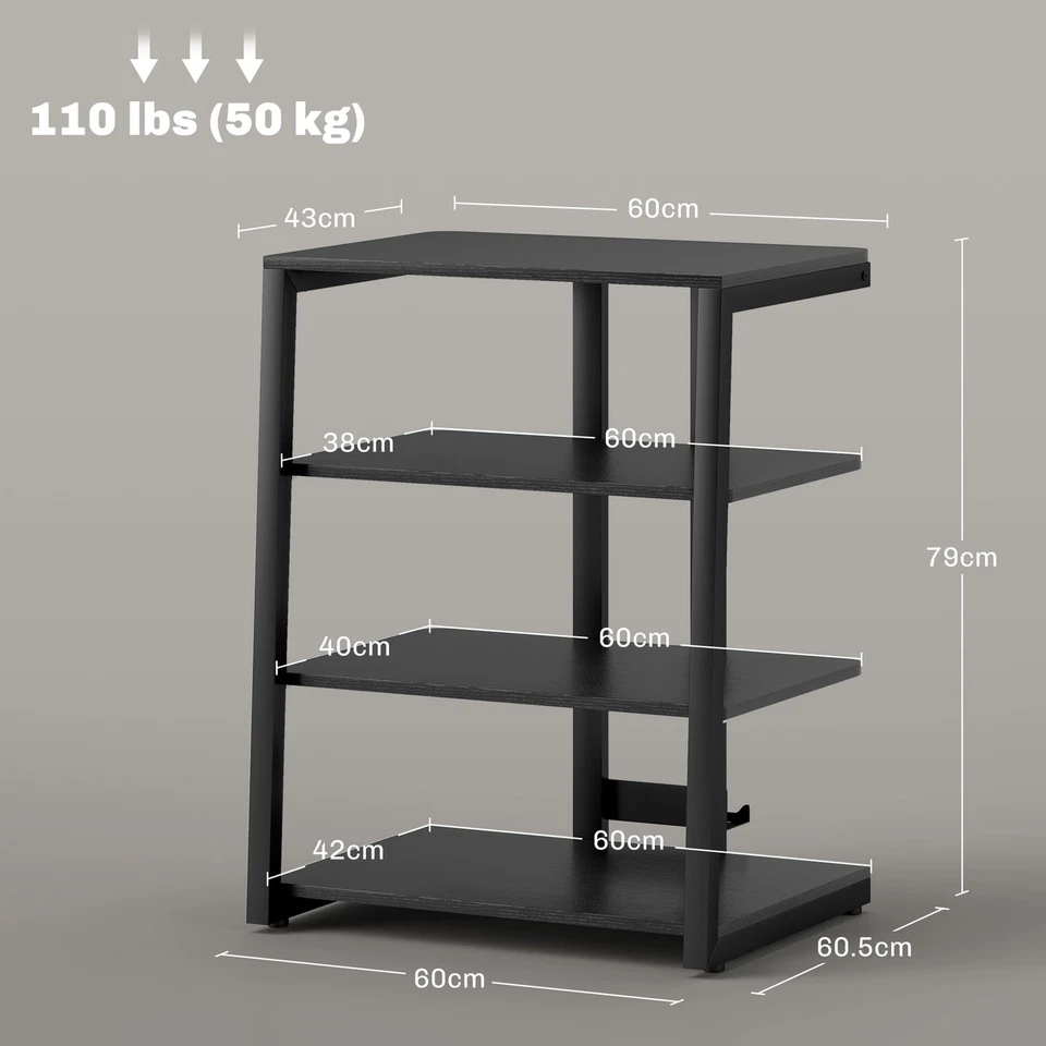 HOMCOM HiFi Rack Stand w/ Power Strip Rack 4-Tier Record Player Stand Black - Image 3 of 4