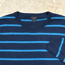 J. Crew Sweater Mens Medium Blue Stripe Merino Wool Crewneck Pullover Stretch