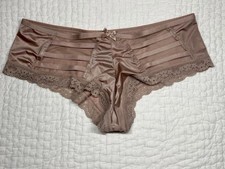 VINTAGE VICTORIA'S SECRET SILKY SATIN STRAPPY LACE CHEEKY PANTIES 7 L RARE