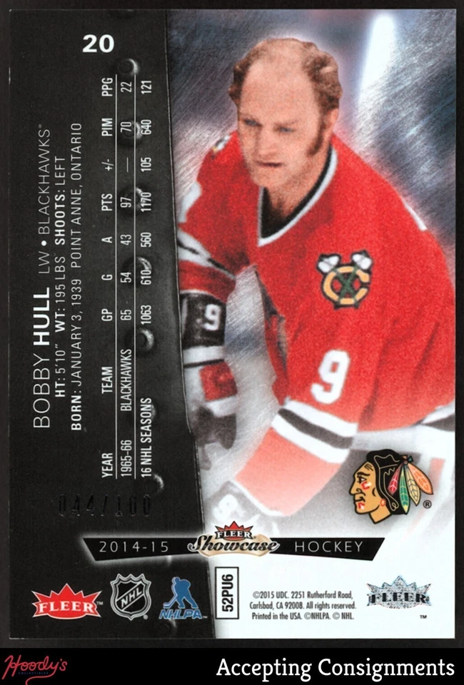 2014-15 Fleer Showcase Precious Metal Gems Red Bobby Hull PMG HOF 044/100 - Image 2 of 2