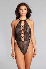 Be Wicked French Cut Halter Neck Lace Thong Teddy BW1744BK