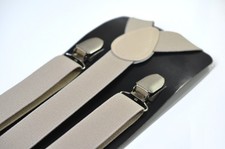 Light Beige Sand Elastic Suspenders Braces with Bronze Metal Clips For all ages
