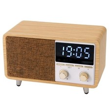 Retro Bluetooth Speaker Clock Radio with Fabric Grille Wood Finish,Vintage FM