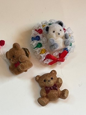 Vintage Lot of Brown or White Flocked 1984 Hallmark Marked Plastic Teddy Bear