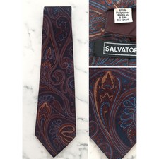 Salvatori Paisley Necktie Men's 100% Polyester USA Made Burgundy Navy Brown