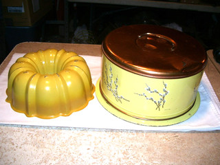 Vintage Yellow with Copper Top Kitchen Cake Carrier & Yellow Bundt Cake Pan