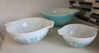 Pyrex Amish Butterprint Turquoise Mixing Bowl Set 3 Nesting Glass 1950s