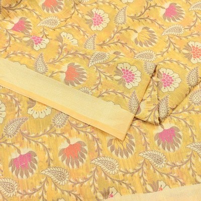 Indian Vintage Yellow Dupatta Long Stole Artificial Silk hand Woven Scarves Veil