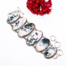 Indian Moos Agate 925 Sterling Silver Bracelet 7.99", Christmas Gift B11733