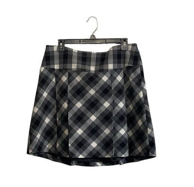 Y2K Apostrophe Pleated Mini Skirt Sz 12 Black White Check Plaid Academia Preppy