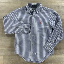 Vintage Polo Ralph Lauren Shirt Youth 10 Blue Striped Made in USA Kids Boys