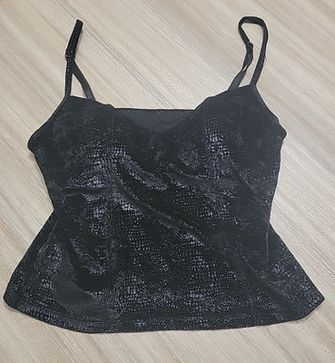 Secret Treasures Black Shimmer Snakeskin  Camisole Top Built-in Bra 36C Womens