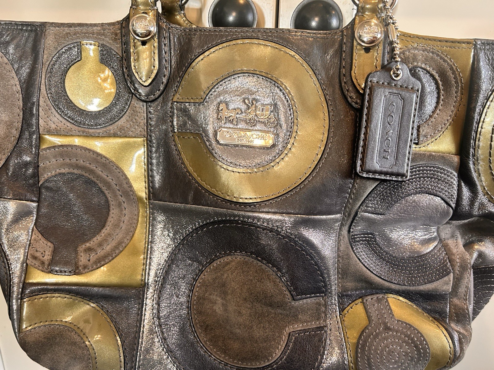 Coach Authentic Mia Patchwork C Gray Silver Green… - image 2