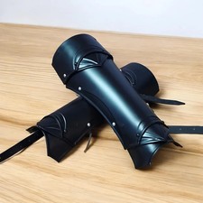 Black Medieval Steel Leg Armor Handmade LARP Costume Greaves