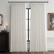 100 Blackout Linen 96 Inch Curtains 2 Panel Set for Bedroom, Modern Pinch Pl...