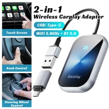 2in1 USB Wireless Carplay Android Auto Car Adapter 5.8Ghz WiFi Bluetooth Adapter