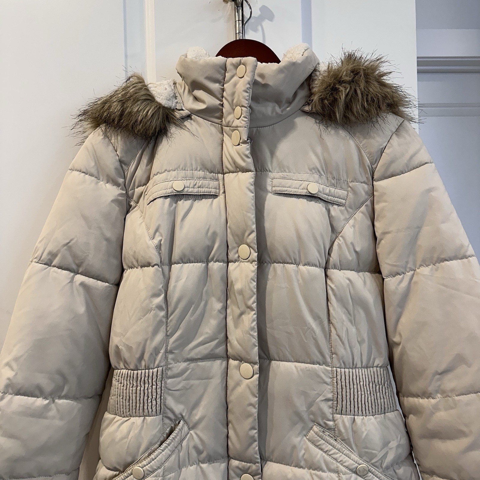 Vintage Rare Esprit Women’s MED Puffer Parka Jacket Removable Hood Faux Fur Y2K image 5