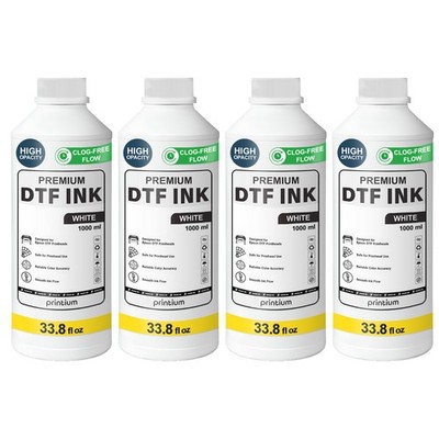 DTF Ink White 4 Pack 33.8 fl oz (1000 ml) Refill High Opacity Clog-Free Formula