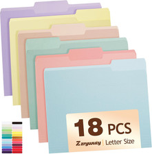 Color File Folders, 1/3-Cut Tabs, 18 Pack File Folder Letter Size, 8.5X11 Inch M