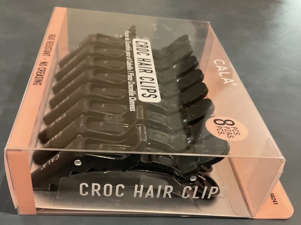 Juego de 8 pinzas para el cabello CALA Croc negras resistentes al calor sin arrugas nuevas en caja Foto 3 de 4
