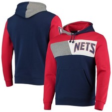 Men's Mitchell  Ness Navy New Jersey Nets Hardwood Classics Colorblock Pullover