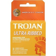 3x Trojan Ultra Ribbed Condoms Lubricated Personal Care Hygiene Pack Bulk 3ct