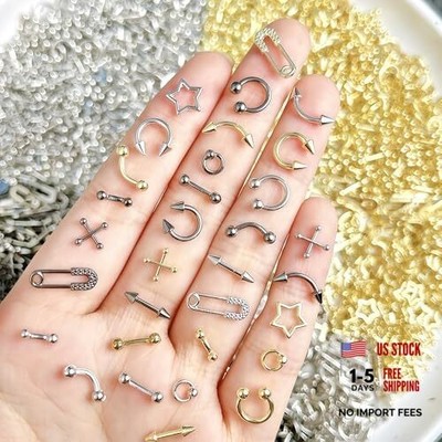 80 PCS Piercing Nail Art Charms 3D Gold Silver Alloy Goth Punk Alloy Nail gray