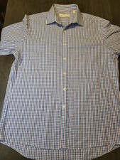 MICHAEL KORS Men's Dress Shirt sz 16.5 34/35 L Large Purple/White Striped