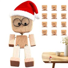 Shaking Wooden Man Dashboard Ornaments With Santa Hat Car Desktop
