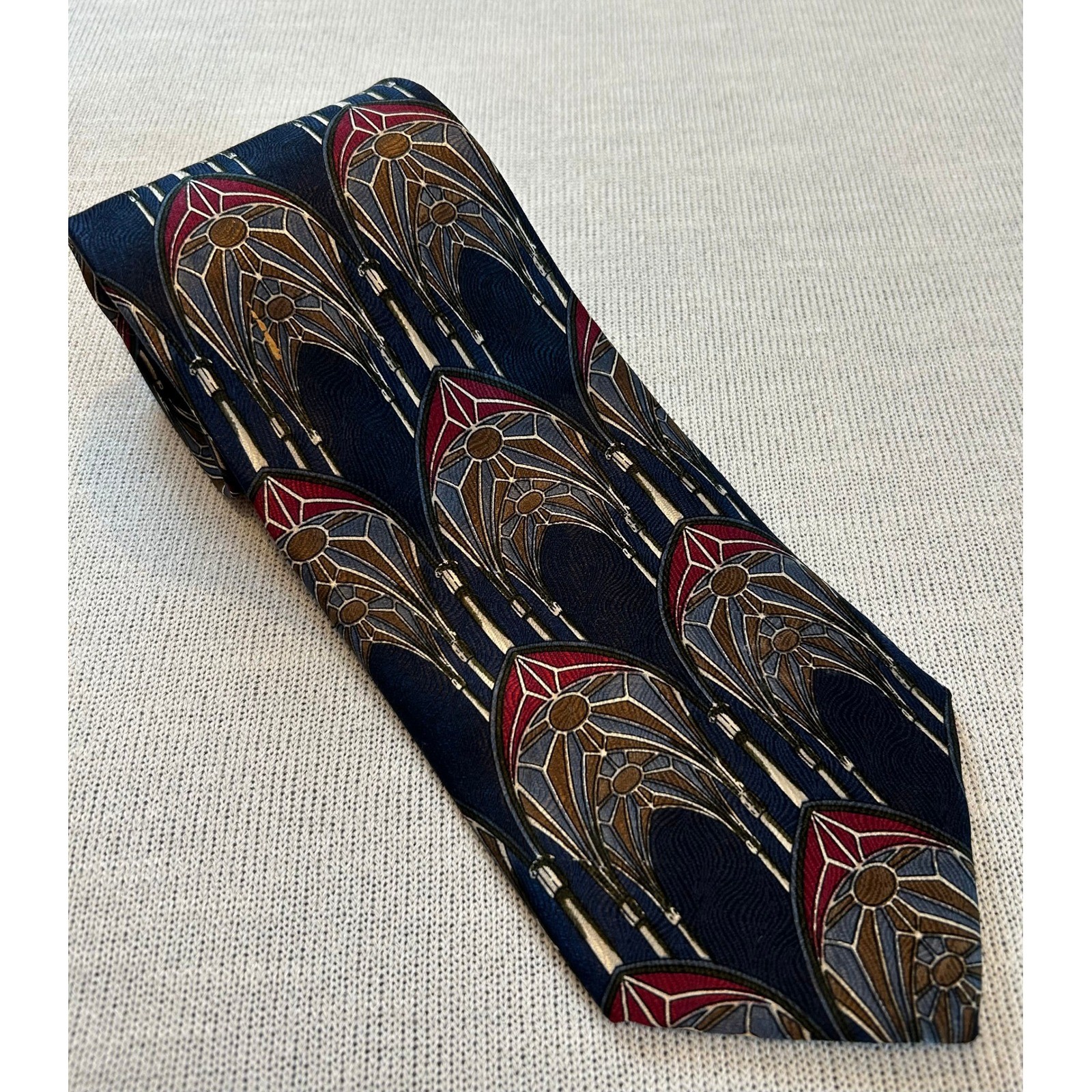 STRUCTURE Silk Art Deco Geometric Pattern Necktie… - image 5