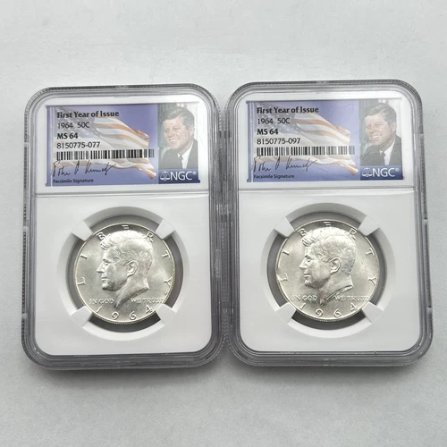(Lot of 2) 1964 Kennedy Half Dollar 50c 90% Silver NGC MS64 First Year Issue