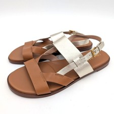 Cole Haan Fawn Women's Slingback Flat Sandal Strappy Tan/Gold Buckle Size 7.5B