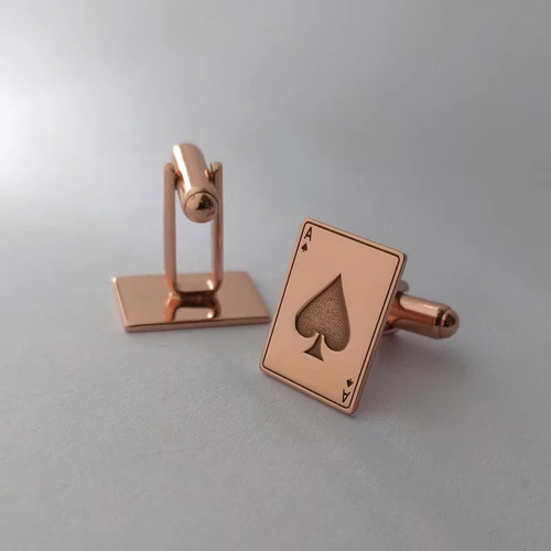 Playing Card Ace of Spades Cufflinks in 18K Yellow Gold Over For Men's For Him