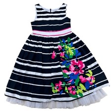 Girls Modern Floral Stripe Party Dress Black White Pink Tulle Emily West Size 10