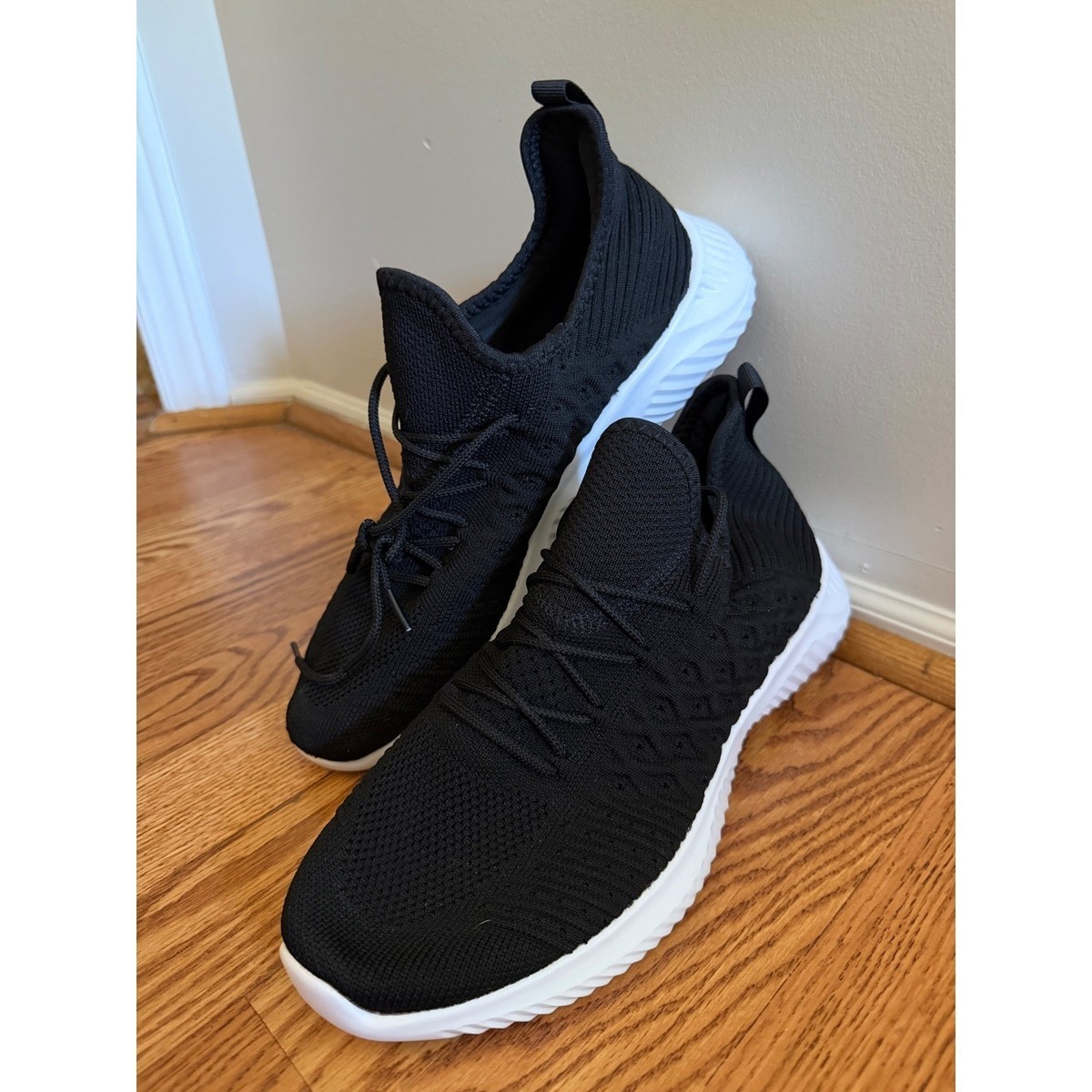 Adidas Running Shoes Men\'s Size 8 White Black Knit Athletic Sneakers Lightweight adidas White Fitness & Running Shoes for Men 8 US Shoe for  main image 4
