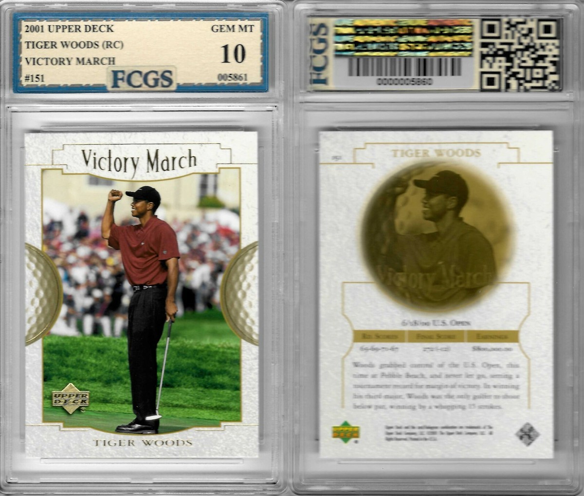 2001 Upper Deck Tiger Woods RC #151 Victory March Graded FCGS 10  display picture 1