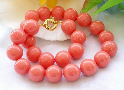 Charm 8/10/12mm South Sea Coral Pink Shell Pearl Round Beads Necklaces 16-36'' - Afbeelding 1 van 6