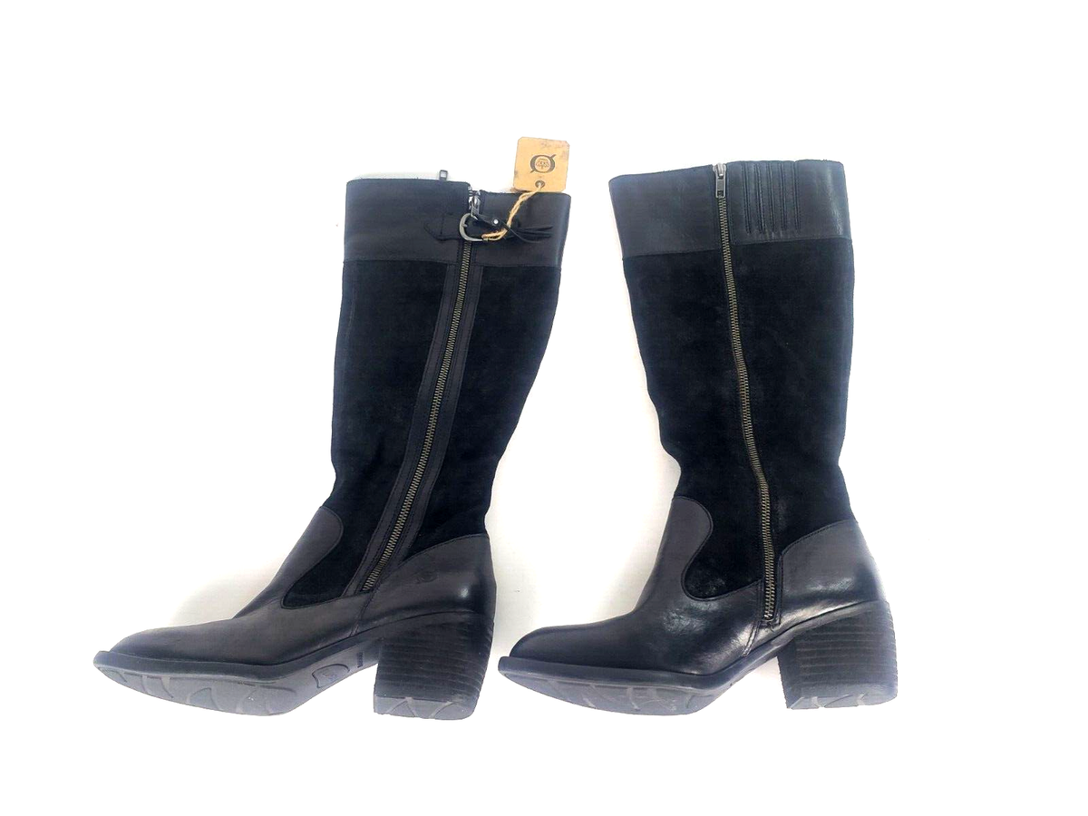 Born Uchee Tall Black Distressed Leather Womens Boots Size