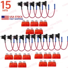 15 Set Car Add-a-circuit Fuse Holder TAP Adapter 10A Standard ATO ATC Blade Fuse
