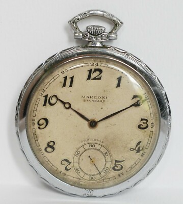 Antique Marconi Standard Precision Pocket Watch with Snowite Chrome Finish